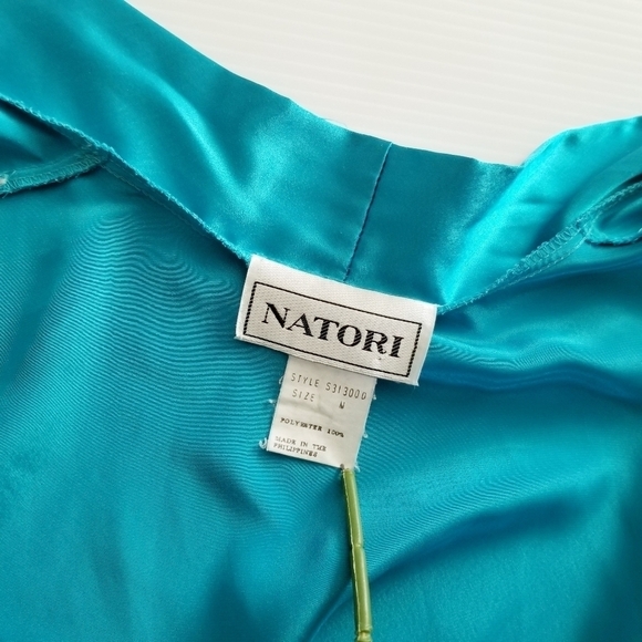 NATORI Vintage Satin Lace Trim Embroidered Sleeves Short Robe M - Picture 10 of 12